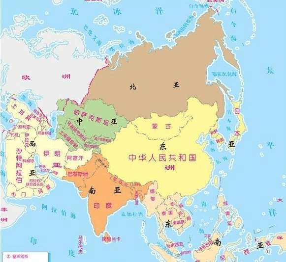 亚洲各国分布图高清图片
